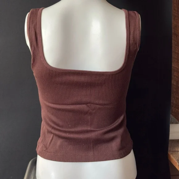Dynamite Ribbed Square-Neck Tank Top - Chocolate Brown - Picture 2 of 3
